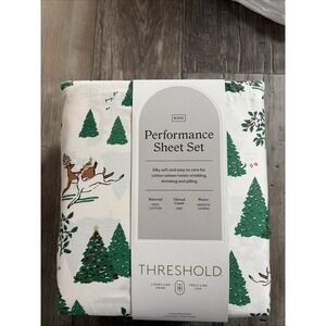 Threshold Performance King 100% Cotton Sheet Set New Trees Deer 400 Thread Count